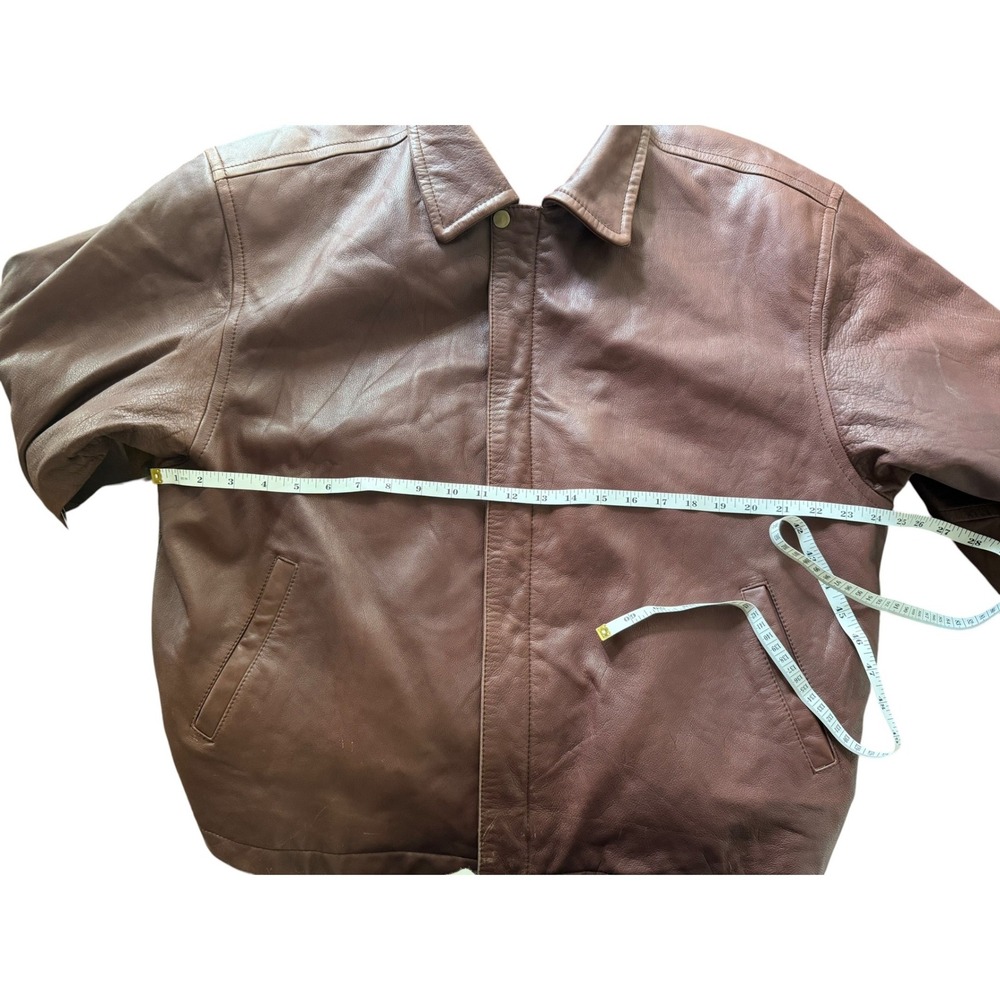 Vintage Merit Awards Mens Brown Genuine Leather Bomber Jacket Large 90s Classic - Picture 10 of 12